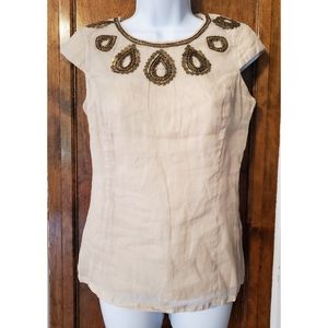 Cortefiel Beaded Cotton Blouse Cream Small